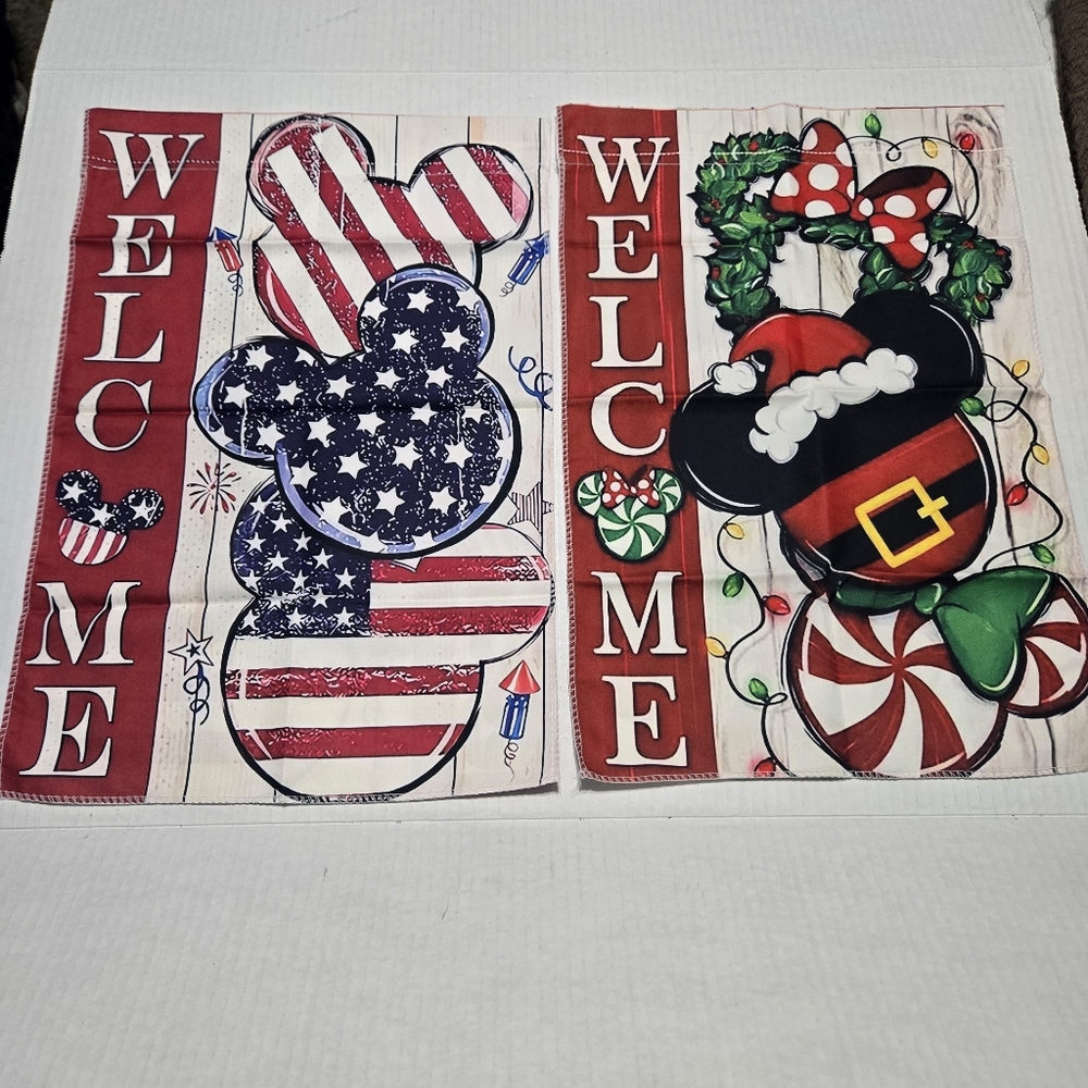 Set of 2 Garden Flags Double Sided Yard Flags Outside Seasonal christmas 4th NEW
